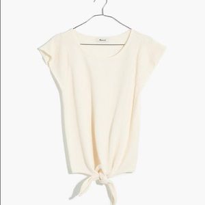 Madewell White Top Tee Blouse Modern Tie Front LG